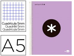 Cuaderno espiral Liderpapel Antartik A-5 tapa forrada 120h micro 100g c/5mm. color lavanda